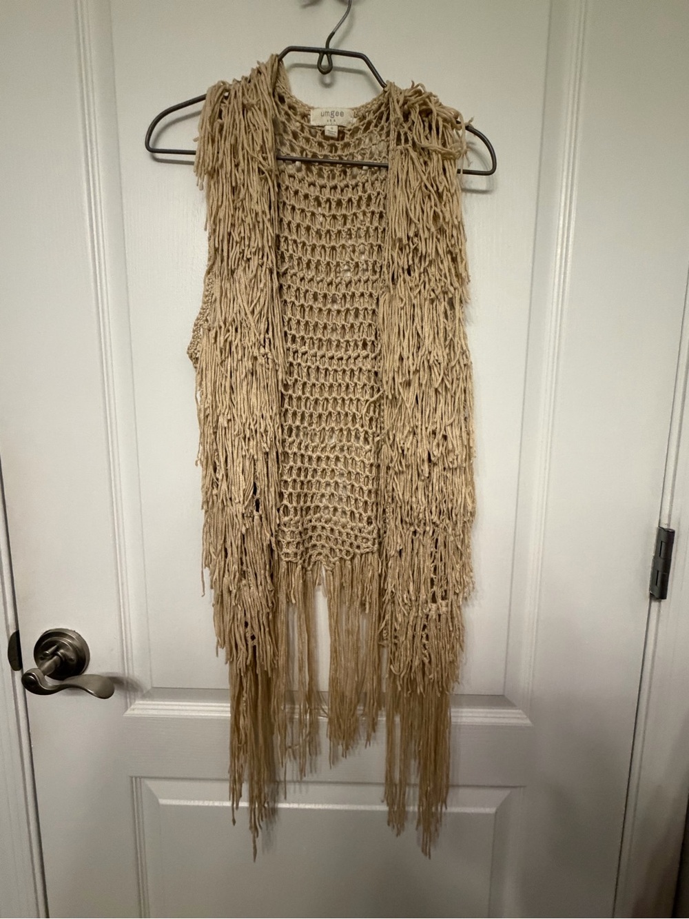 Fringed & Crochet Boho Vest - Beige Size S